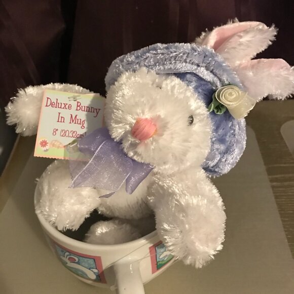 Dan Dee Collector's Choice white and pink stuffed bunny in 16 oz ceramic mug. - Picture 2 of 15